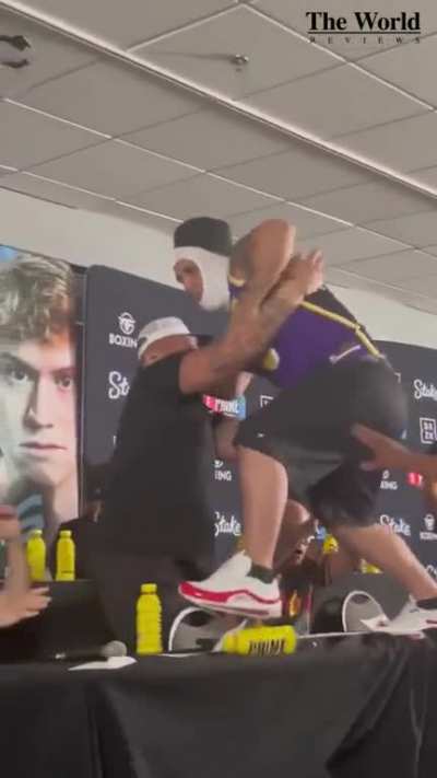 Shocking moment YouTuber Alex Stein throws ‘hotdogs’ at Muslim TikTok star Mo Deen ahead of Misfits Boxing clash.