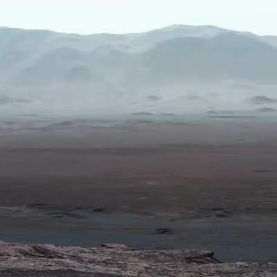 A panoramic view from the surface of Mars captured by Curiosity rover.