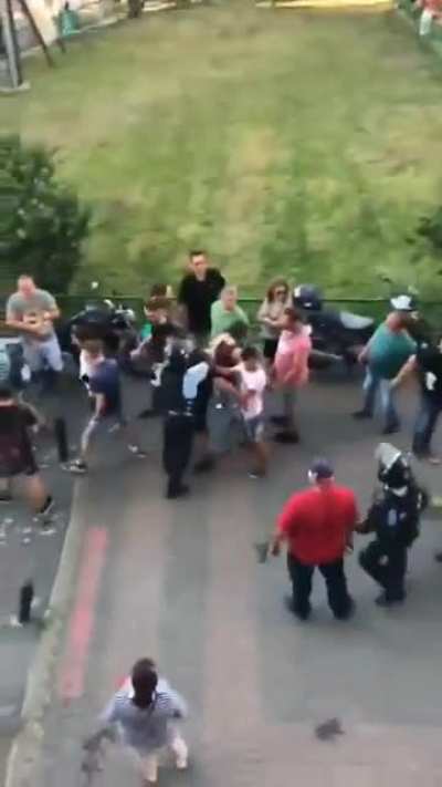 Perfect flying kick during mass protests in Romania