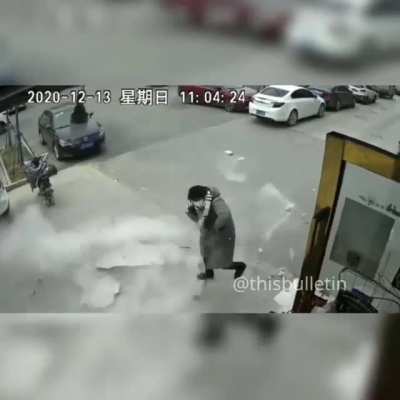 Wall Crashes Down And Misses Person in China