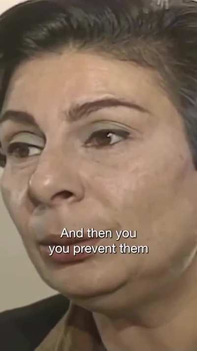 In this clip from a 1991 interview uploaded to the Three Roads Communication YouTube channel, Ashrawi responds to the claim that Palestinians teach their children to hate, arguing that occupation is itself the ultimate form of violence.