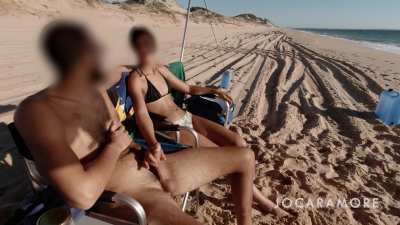 Getting a handjob by my stunning wife on the beach! [gif]