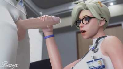Mercy examining a patient (Bewyx)