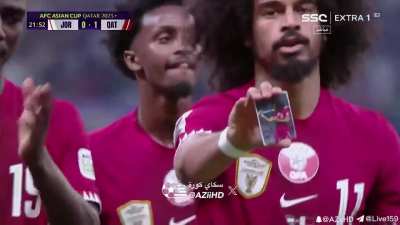 Comemoração no jogo entre Jordânia x Catar