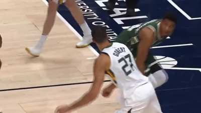 Rudy dunks on Giánnis synced to Careless Whisper.