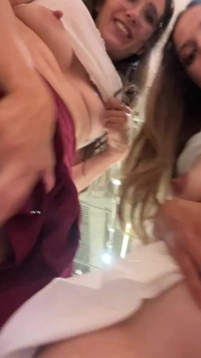 Tits out with my friend, as we often like to be! [GIF]