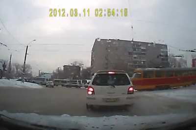The morning of 14 March 2015, a shuttle bus and a tram collided at the Malakhov-Yurin intersection in Barnaul.