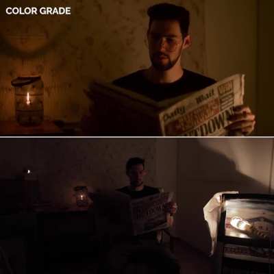 Lighting set-up at home - (garden light, candle and flashlight)