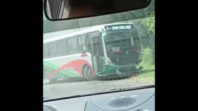 The Mitsubishi pickup had been driving erratically so these guys were starting to film that when an unrelated accident happened on camera