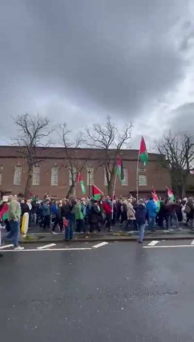 Enormous crowds in Belfast, united in a march to the U.S. Consulate, echoing the sentiment: 