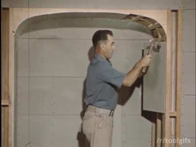 Expert craftsman shows proper installation of gypsum lath (1960s)