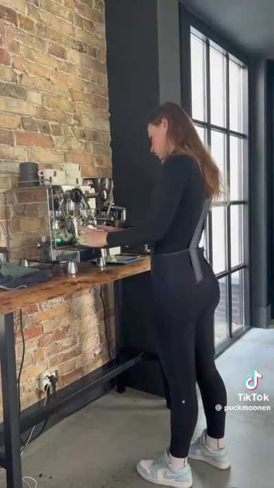 She's also beautiful at the coffee machine 😍