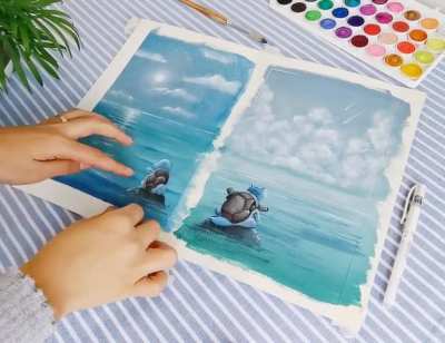 Blastoise & Squirtle ocean painting! I hope you will enjoy it ( Sorry Wartortle ).
