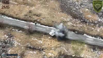 FPV strike hits Russian soldier in his bum - 110th Brigade