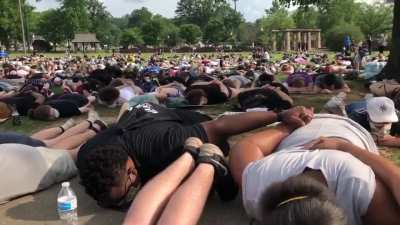 Organizer shouts George Floyd's last words while thousands lay on the ground 