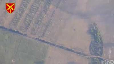 Drone footage of a Ukrainian artillery unit destroying a Russian tank using a SMArt 155 shell. Geolocation: 48.6299, 37.9647