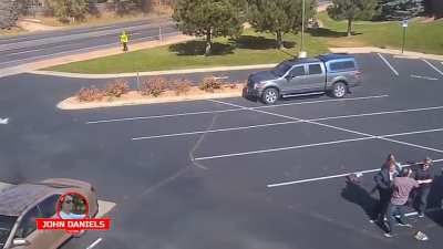 A dog rushes across several lanes of traffic to attack a little girl leaving church. It takes several adults and a knife to save the child.