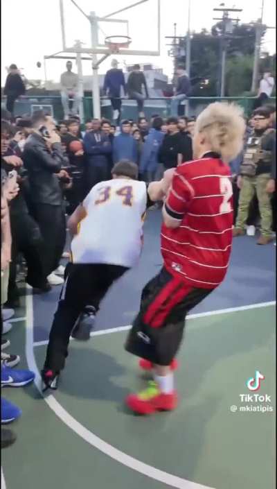 Cringe basketball players gets mad after someone fights back against him