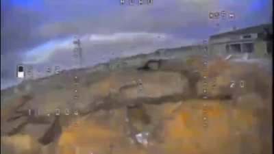 Destroying with FPV drone a Russian excavator that was building fortifications in Kozinka, Belgorod region. (12/2023)