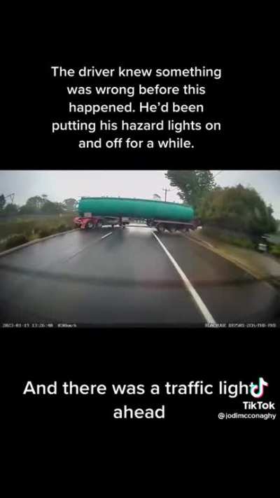 Trucker jackknifes to stop and safe the person!!