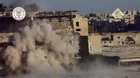 FSA fighters in Aleppo use a volley of improvised shells to further batter an SAA occupied building