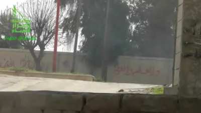 FSA targets the tail end T-72 in a Syrian Army column with an IED - Khan Shaykhun - 4/7/2012