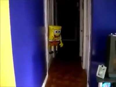 Spongebob balloon floating down on a hallway