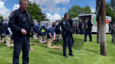 Patriot Front showed up at Pride event in Idaho in the back of an Uhaul truck and got arrested right away.
