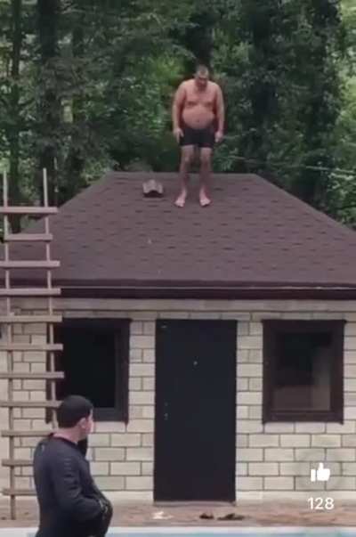 Jumping off the roof of the pool house