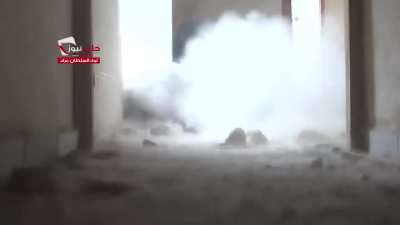 Sultan Murad Brigade fighters using an improvised cannon system to target SAA held positions - Aleppo - 4/20/2015
