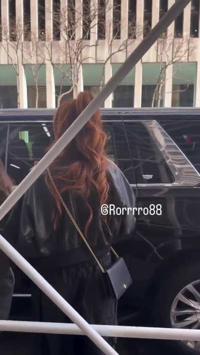 Becky Lynch leaving a building, filmed by a fan monday in New York City