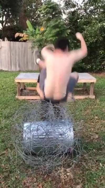 HMFT after a power bomb on barbed wire