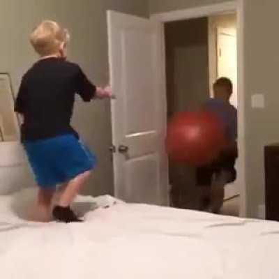 Launching your little brother with an exercise ball
