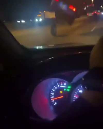 Car hits tire at the perfect/worst angle