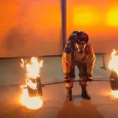 50 year old firefighter deadlifts 600 lbs of flaming steel to celebrate his retirement