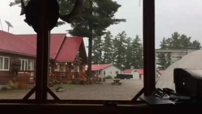 Lightning strikes right where a man was standing 8 seconds ago and OBLITERATES big tree (Sound on for reaction)