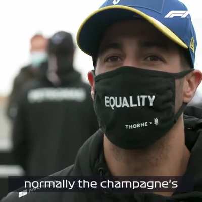 Watch F1 driver Daniel Ricciardo die inside after he forgets to drink champagne from his shoe (a tradition when he gets on podium)