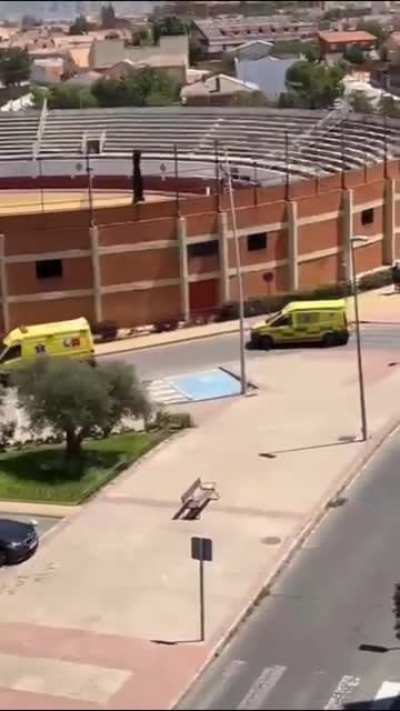 This individual throws stones at a medical helicopter trying to land to make an urgent transfer of a shooting patient to hospital in Madrid (Spain). The Civil Guard (Guardia Civil) has to escort the helicopter. The stone 