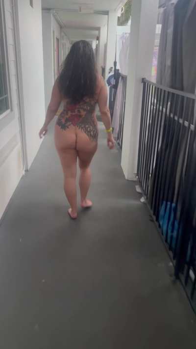 Hopefully the other Hotel guests won’t mind that I’m just going for a little Nude walk.