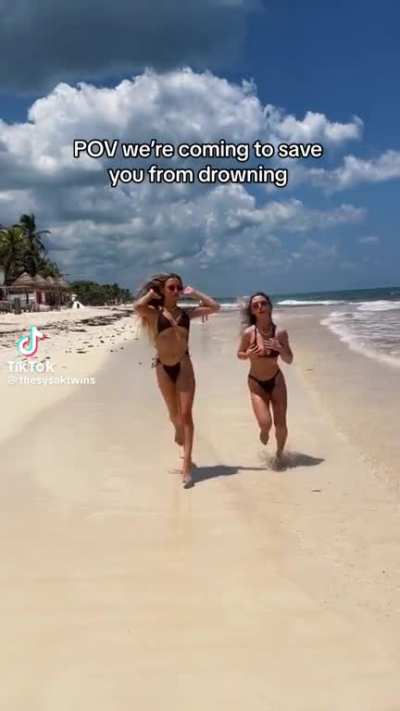 @thesysaktwins running towards you with their bouncing tits