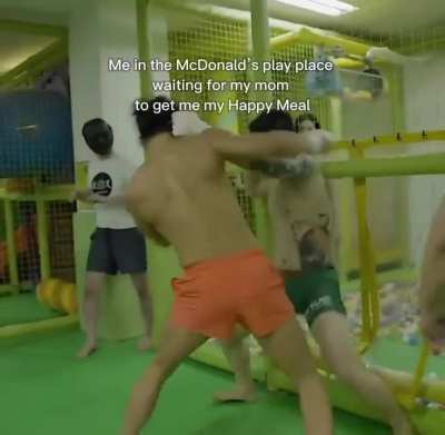 Me in the McDonald’s play place waiting for my mom to get me my Happy Meal (beginning of my amateur fighting career fr)