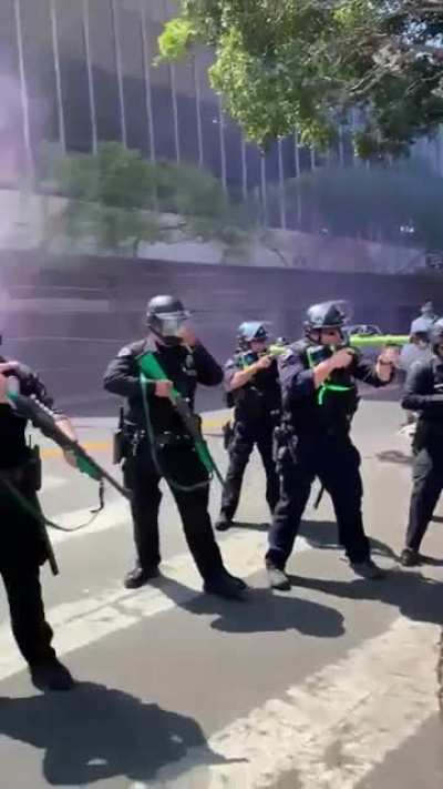 Counter-protesters to an anti-trans rally in Los Angeles yelled “don’t shoot” at the police. A police officer responded by shooting a rubber bullet at a woman.