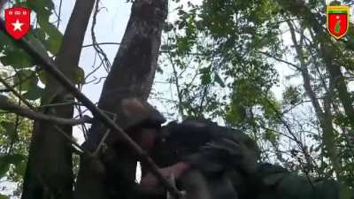 People's Defense Force Fighter in Survives a Bullet in the Helmet in Sagaing Region, Myanmar