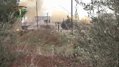 Camera films the receiving end of an SAA bombing run on Kafr Zita - 2/6/2017