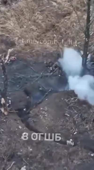 Ukrainian soldiers take out Russian squad in close combat.