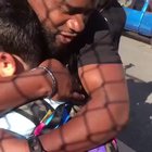 Dads pumping up nervous kid on his way to his first day in school