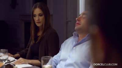 Claire sucks him off under the table right next to Clea