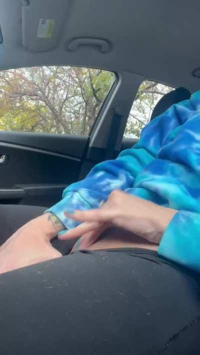 first time cumming in public 😈 leg shaking orgasm in the parking lot [GIF]