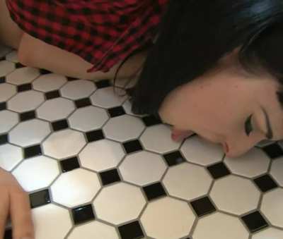 SPOILER ALERT: she gets so horny from giving BJ that she cums and then licks everything from the floor and then cums some more