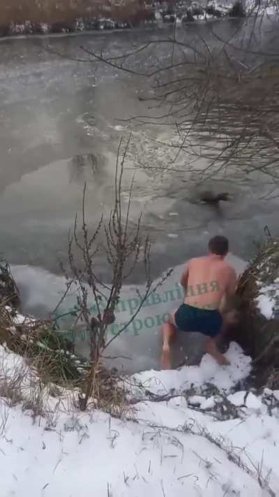 Viktor from Irpin saved a dog that couldn't make it out of an iced pond